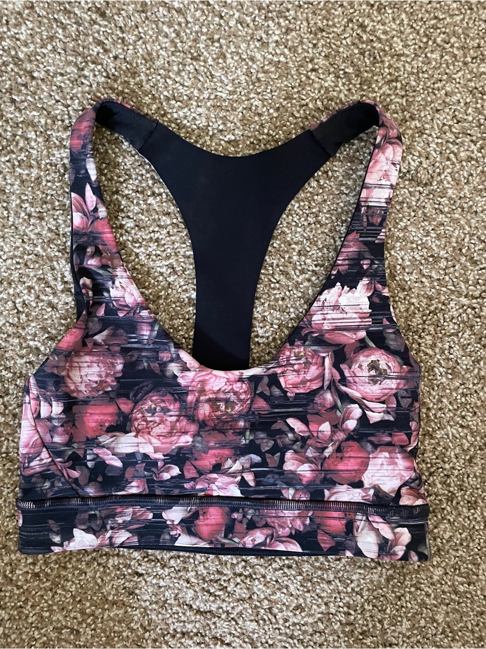 lululemon athletica Floral Racerback Sports Bra - Pink & Black